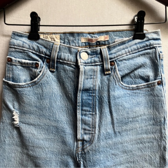 Levi’s Ribcage button fly straight distressed denim jeans Sz 26 - Picture 6 of 13